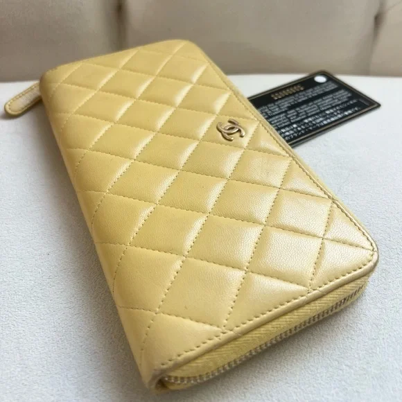 Chanel Yellow Quilted Lambskin Zippy Wallet